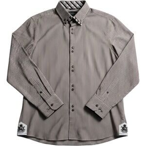 Coogi Luxe Button Down Shirt Mens XL Brown White Striped Long Sleeve Crest